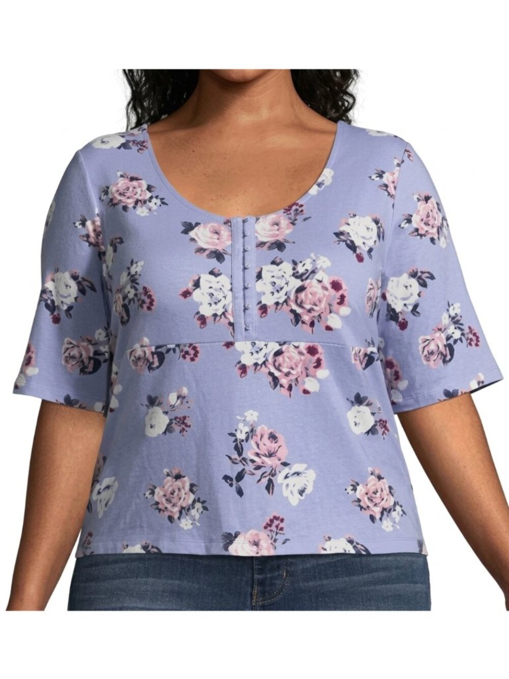 NEW ARIZONA JEAN CO Purple Pink White Floral Short Sleeve Y2K Cotton Top JUNIORS